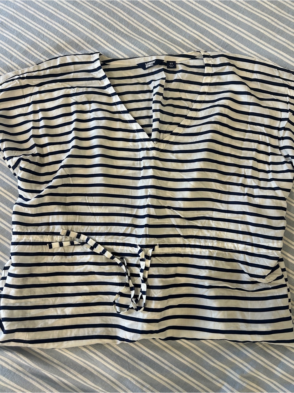 LANDS END Navy & White Striped V-Neck Women’s Coverup